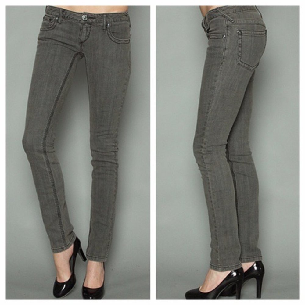 Free People Skinny Grey w Black Stitching B-04 - Picture 4 of 4